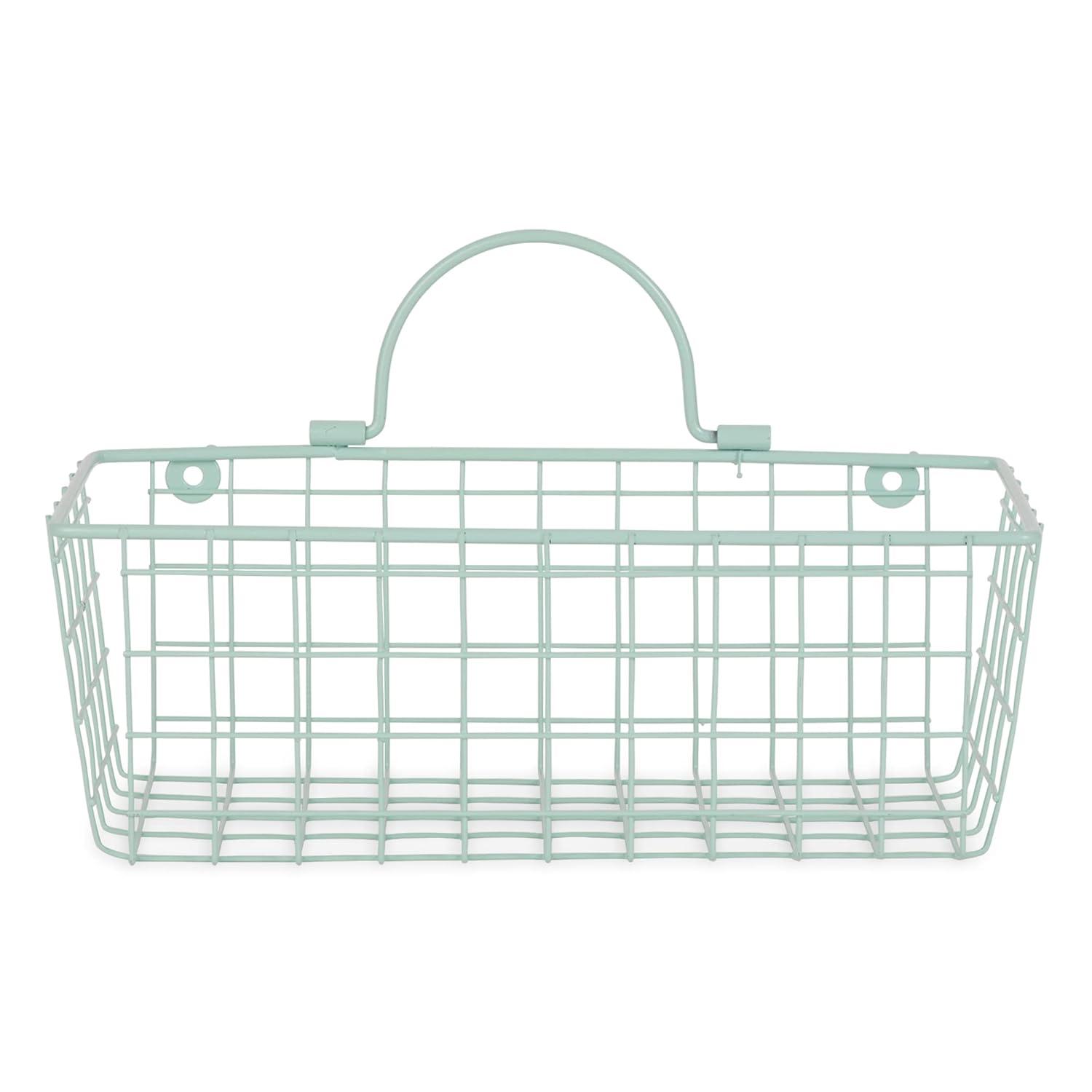 Small Aqua Wire Wall Basket Set/2