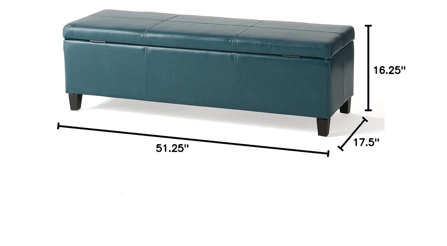 Lucinda Faux Leather Storage Ottoman Bench Teal - Christopher Knight Home: Solid Wood, Rectangular, Padded