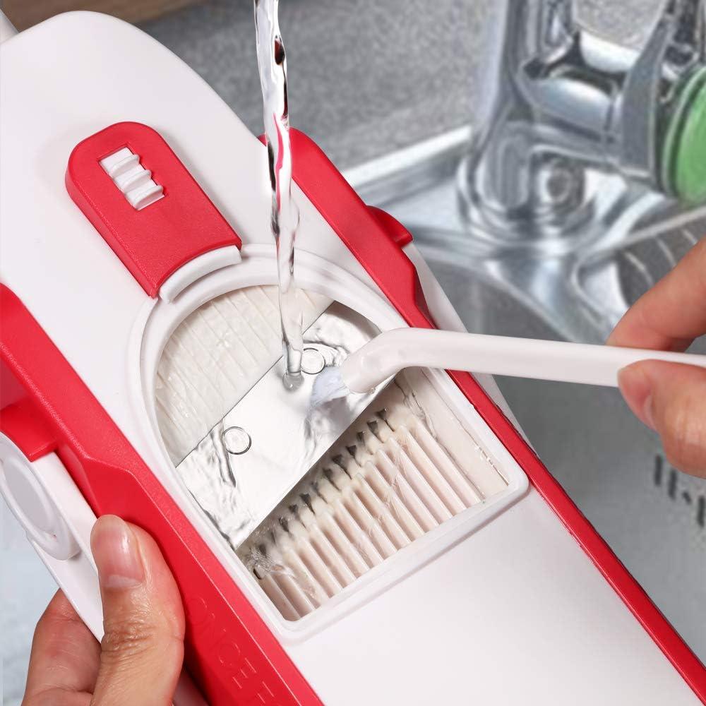 Red and White Multipurpose Manual Vegetable Slicer with Stainless Steel Blades