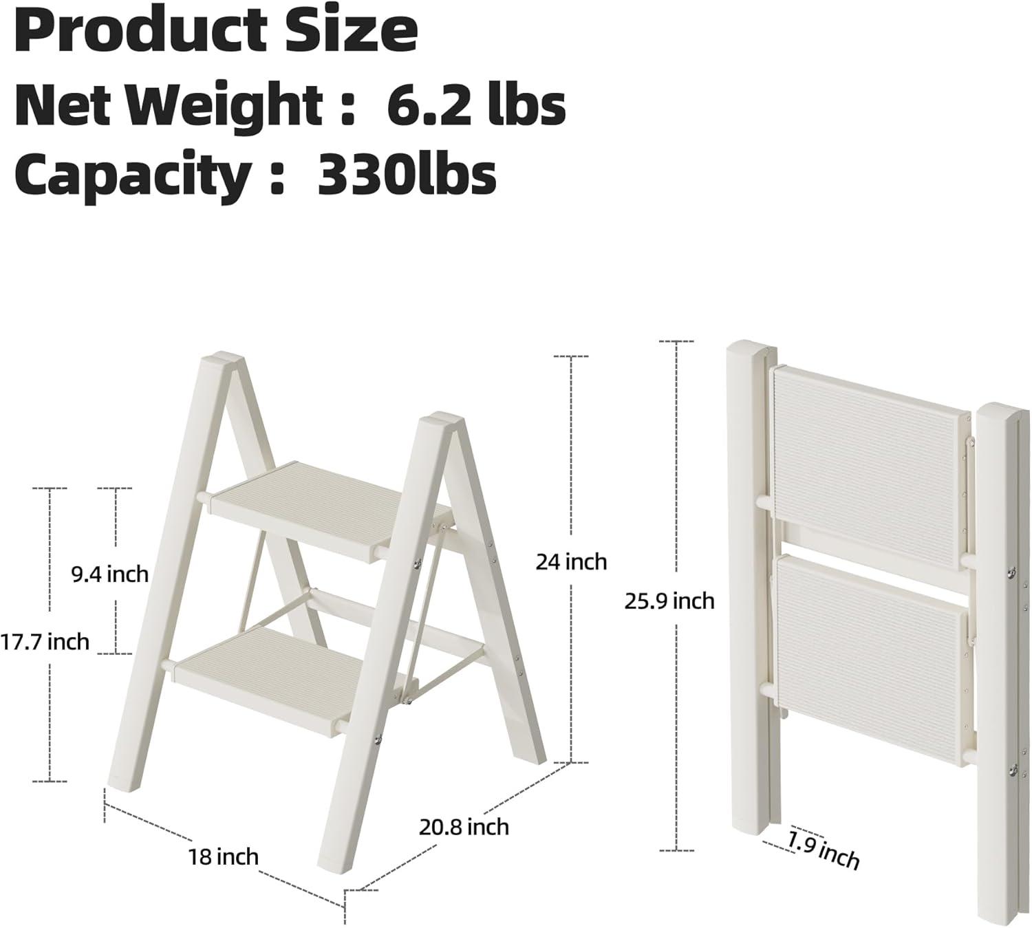 WFX Utility™ Lightweight 2 Step Ladder With Anti-Slip Wide Pedals, 330Lbs Capacity Durable Aluminum Step Stool For Home, Office, And Library