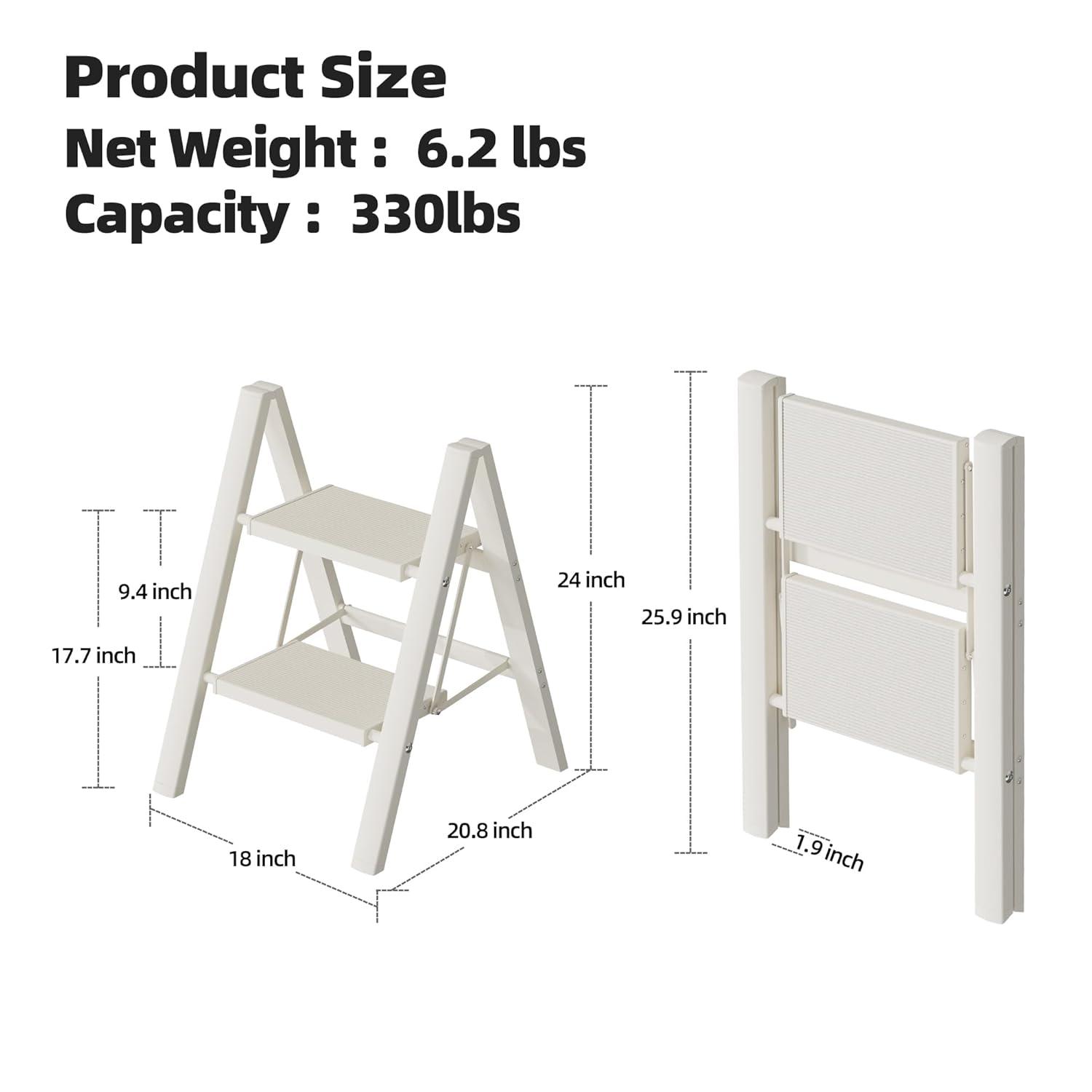 WFX Utility™ Lightweight 2 Step Ladder With Anti-Slip Wide Pedals, 330Lbs Capacity Durable Aluminum Step Stool For Home, Office, And Library