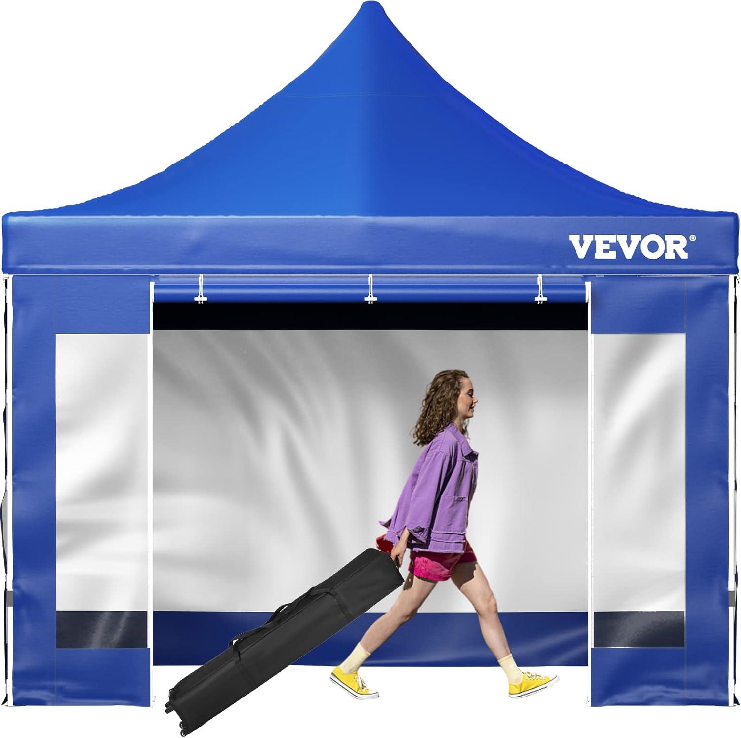 VEVOR 10x10 Blue Pop-Up Canopy Tent with Sidewalls and Wheeled Bag