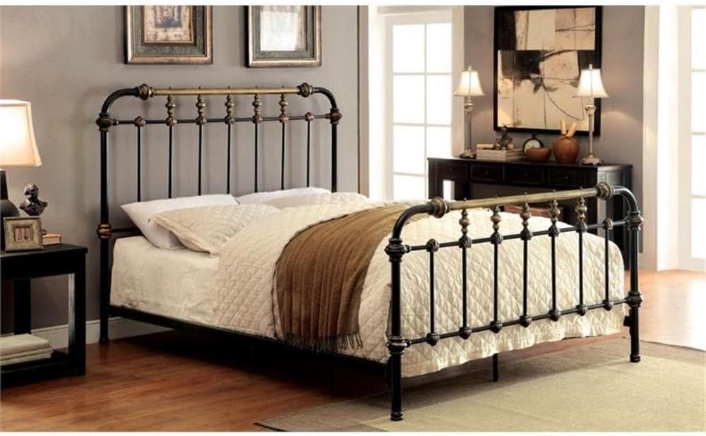 Bowery Hill King Size Spindle Bed in Metal in Black - Easy Assembly