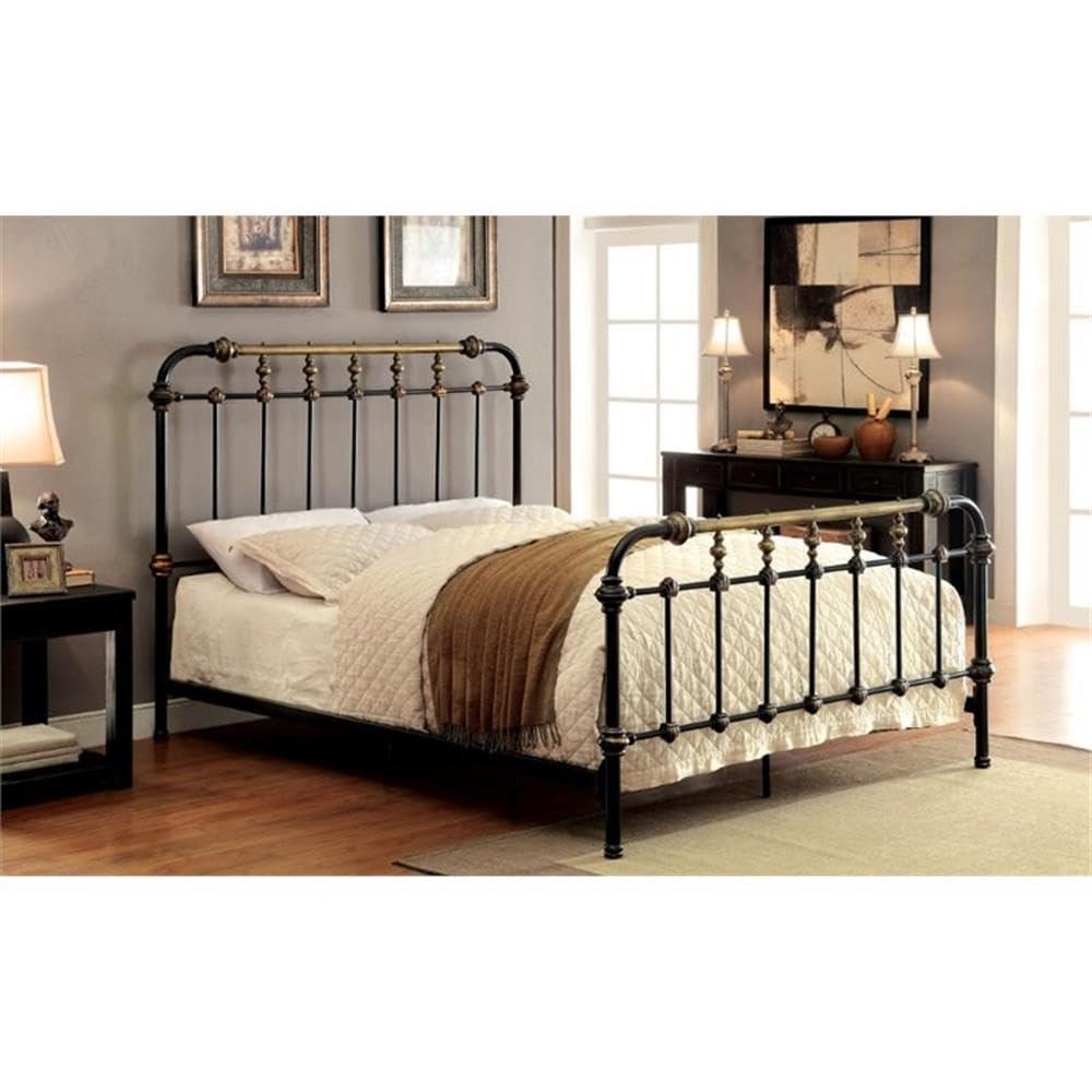 Bowery Hill King Size Spindle Bed in Metal in Black - Easy Assembly