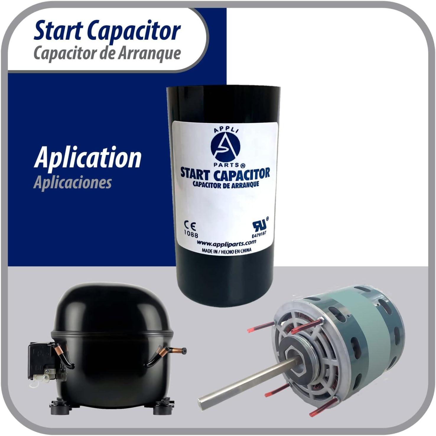 Appli Parts motor start capacitor 189-227 Mfd (microfarads) uF 330 VAC universal fit for electric motor applications 1-3/4 in Wide 3-3/8 in Height CON-189-330