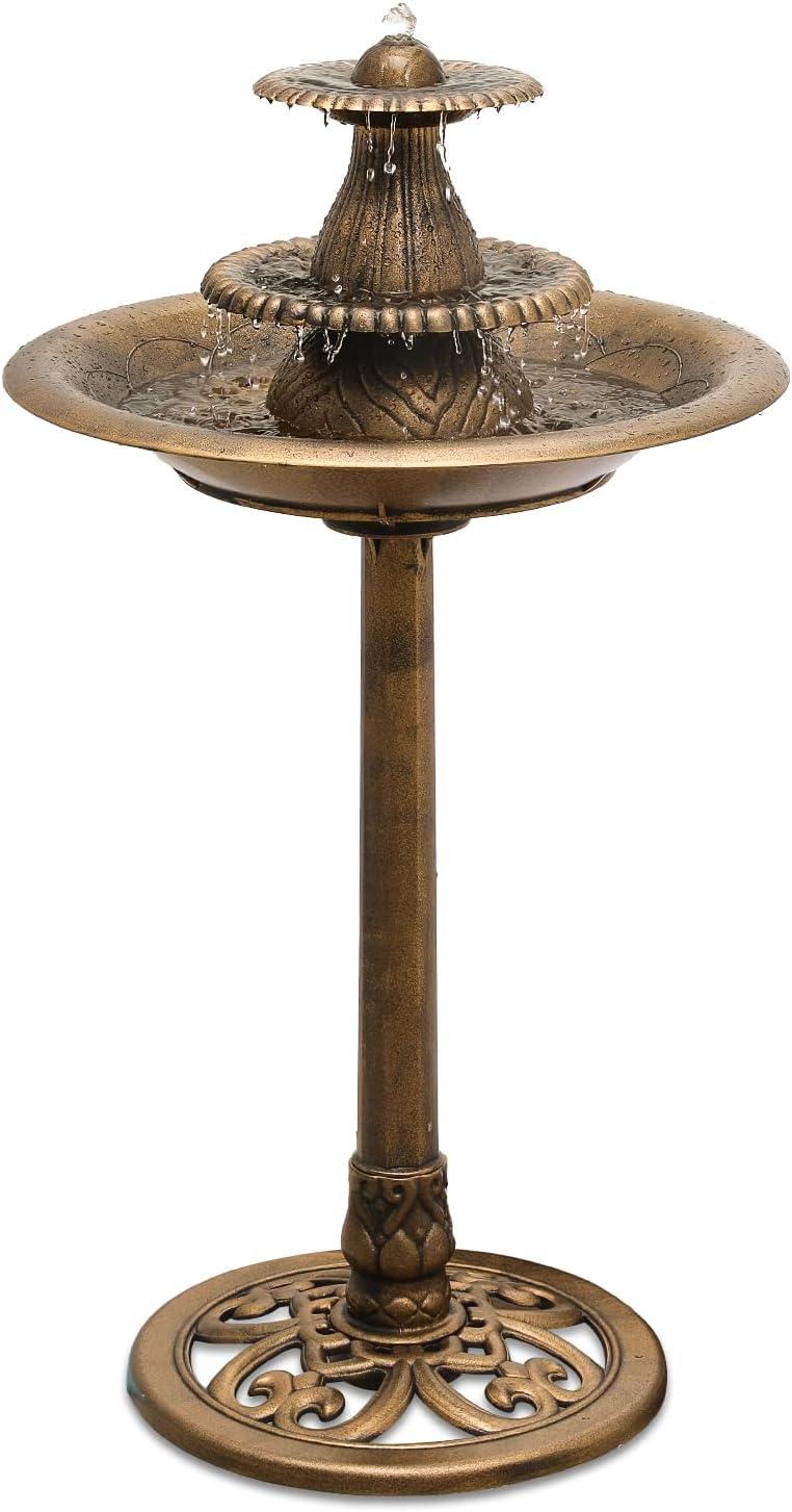 Magshion 35" Outdoor Garden Pedestal Water Fountain and Birdbath, 3 Tier Waterfall with Recirculating Pump, for Garden Patio Backyard D?cor, Bronze