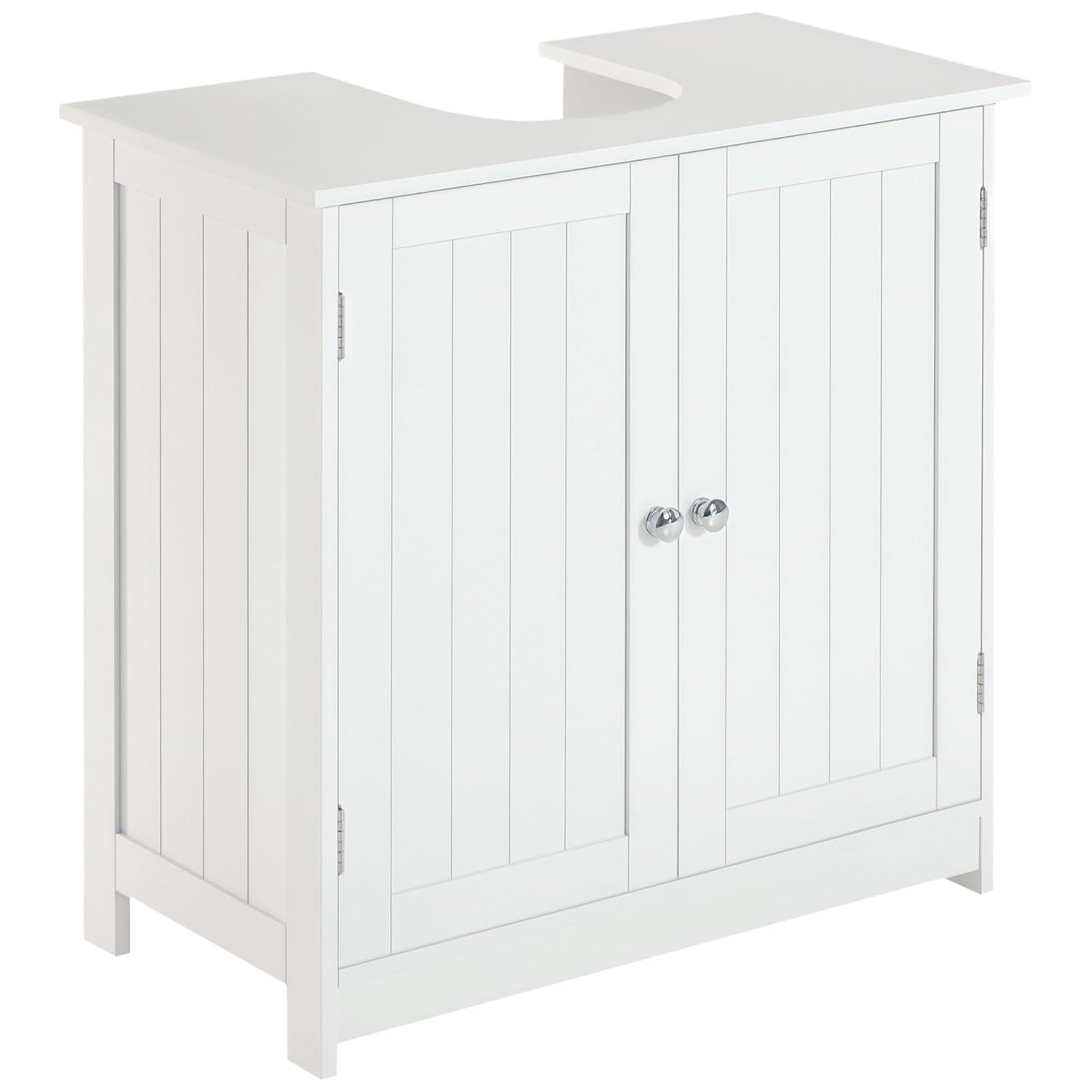 HOMCOM Under Sink Bathroom Cabinet, Pedestal Sink Storage Cabinet with 2 Doors, Shelf and U-Shape, White