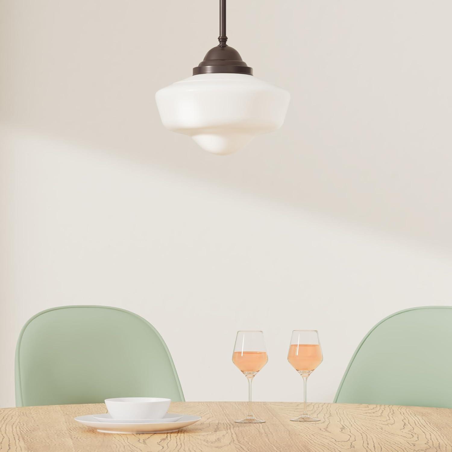 Contemporary Opal Glass Pendant with Brushed Bronze Finish