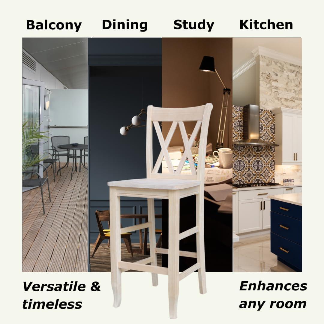 International Concepts 30" Double X Back Counter Height Barstool Unfinished: Solid Wood, Armless