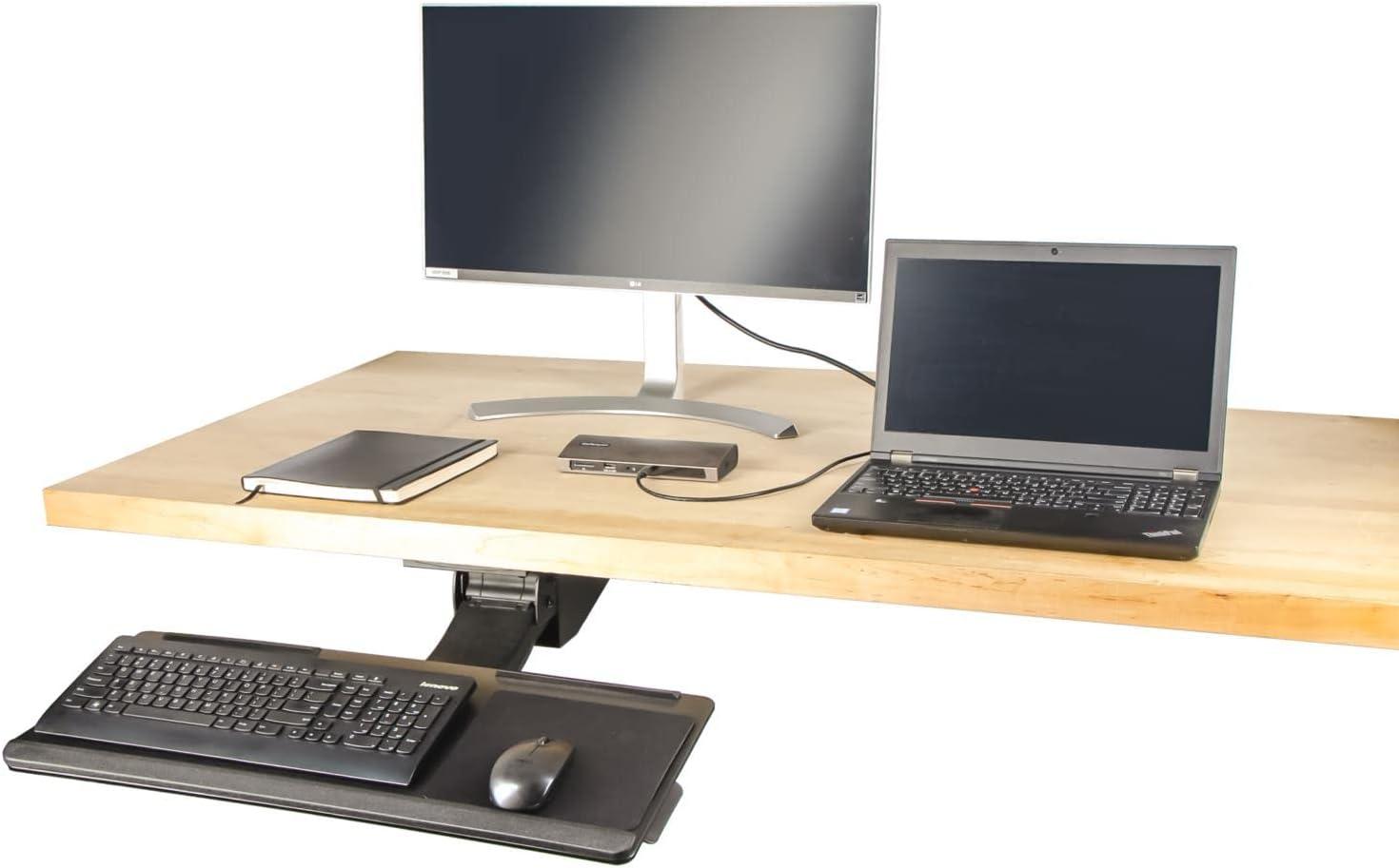 ZAWkirJ Under Desk Keyboard Tray - Full & Height Adjustable Keyboard and Mouse Tray, 10"x26" Platform - Ergonomic Desk Mount Computer Keyboard Tray with Mouse Pad & Wrist Rest (KBTRAYADJ2)