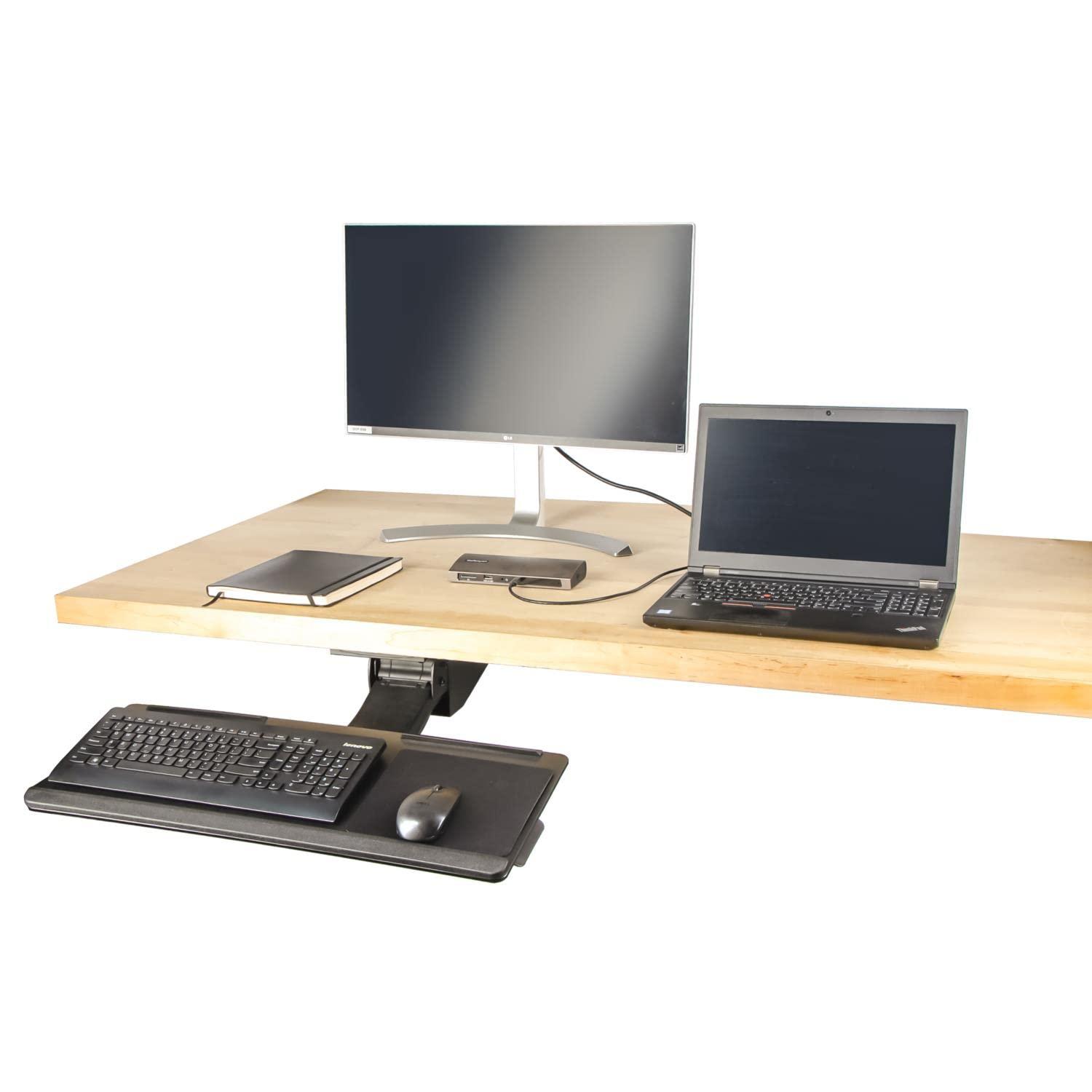 StarTech.com Under Desk-Mount Keyboard Tray - 26.4” Wide - Adjustable - Ergonomic Slide-Out Keyboard Shelf with Tilt and Swivel (KBTRAYADJ), Black