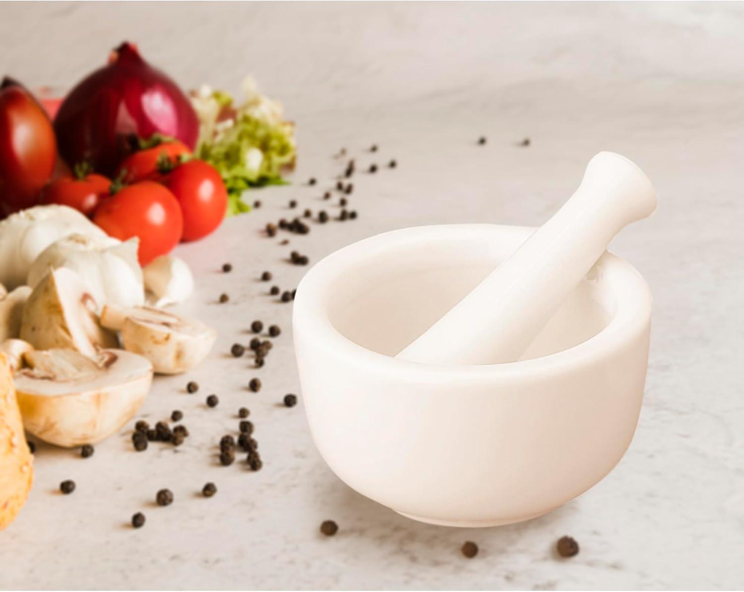 HIC Kitchen Mortar and Pestle for Grinding Spices and Herbs and Crushing Pills, Fine-Quality Porcelain