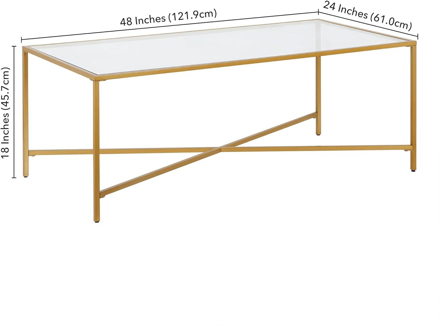 Evelyn&Zoe Henley 48" Wide Rectangular Coffee Table with Glass Top in Brass