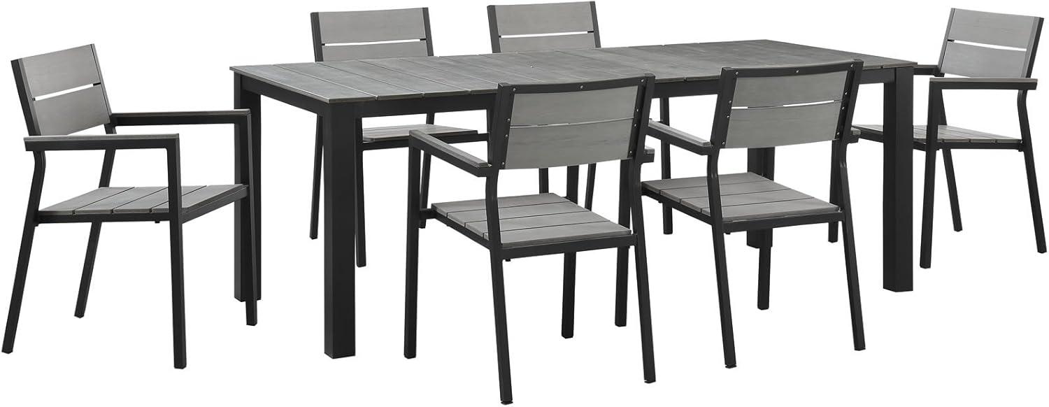 Modway Maine 7 Piece Outdoor Patio Dining Set in Brown Gray