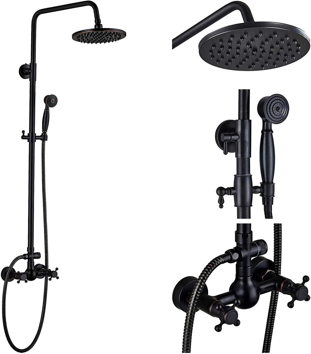 JASODI Bathroom Shower Faucet System Set 8 Inch Rainfall Shower Head Handheld Spray 2 Knobs