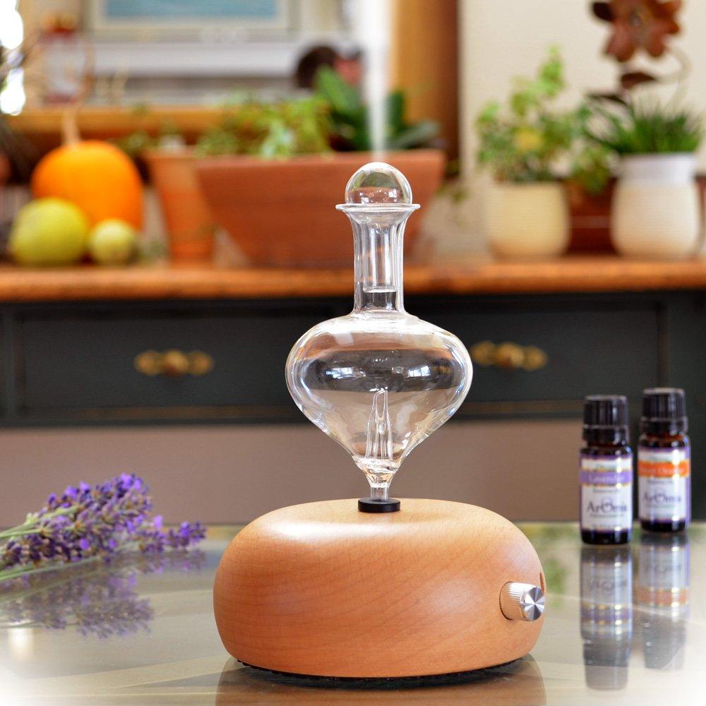 ArOmis Premium Glass Essential Oils Nebulizer - Waterless Diffuser for Aromatherapy - Handmade Oil Diffuser, Wooden Base, No Plastic, No Heat, No Battery, No LEDs - Solum Lux Merus