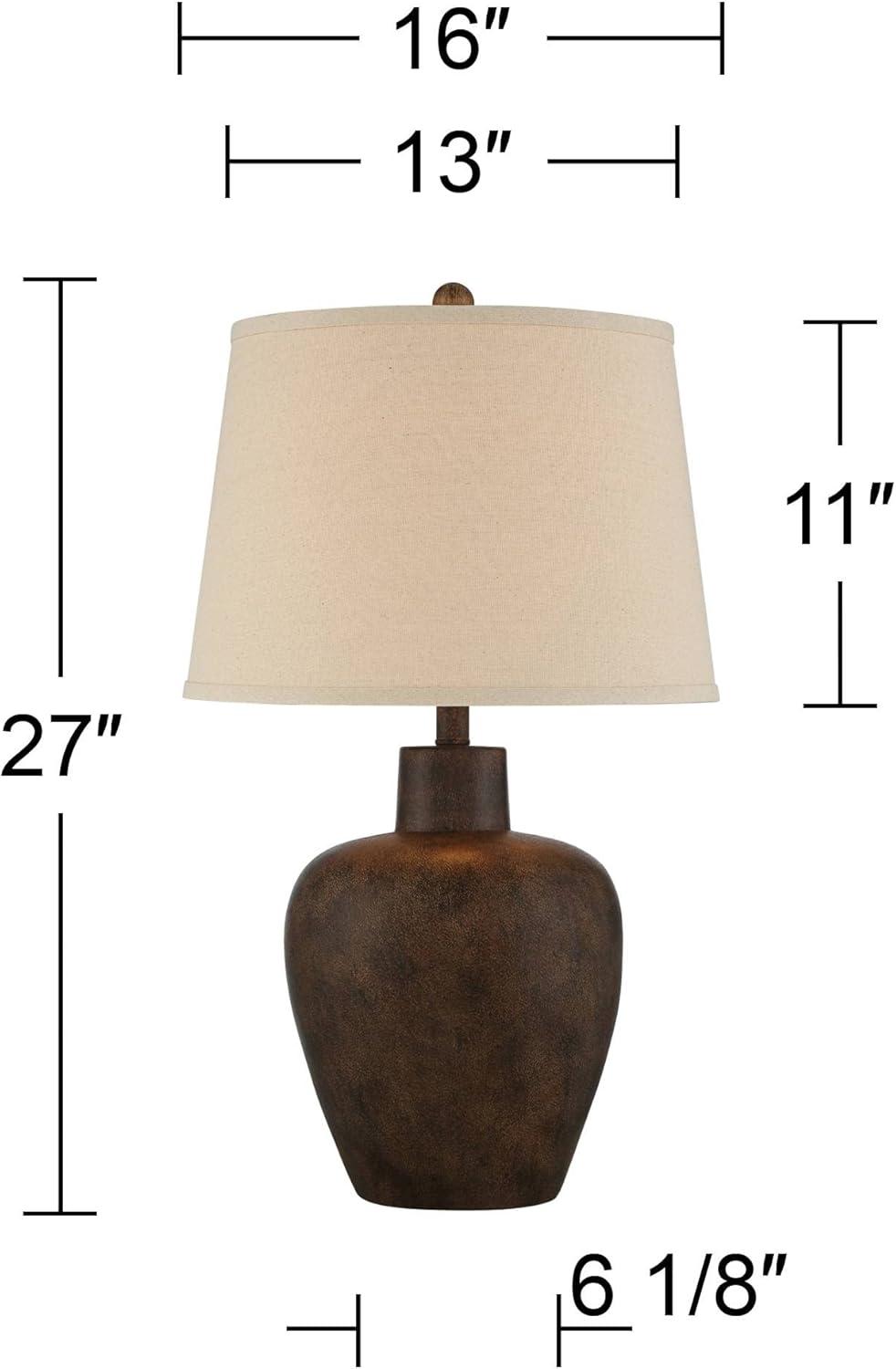 Regency Hill Glenn Rustic Farmhouse Table Lamps 27" Tall Set of 2 Dark Terra Cotta Tapered Fabric Drum for Bedroom Living Room Bedside Nightstand Home