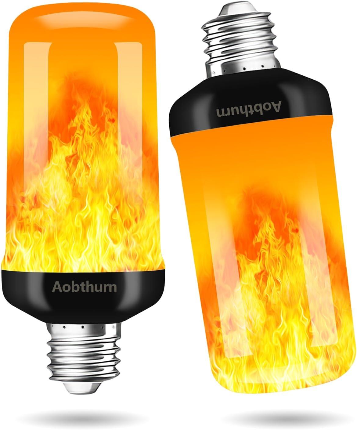 Njide LED Flame Light Bulb, Upgraded 4 Modes Fire Light Bulbs with Upside Down Effect, E26 Base Flickering Light Bulbs for Halloween Decorations, Christmas, Outdoor, Indoor, Home