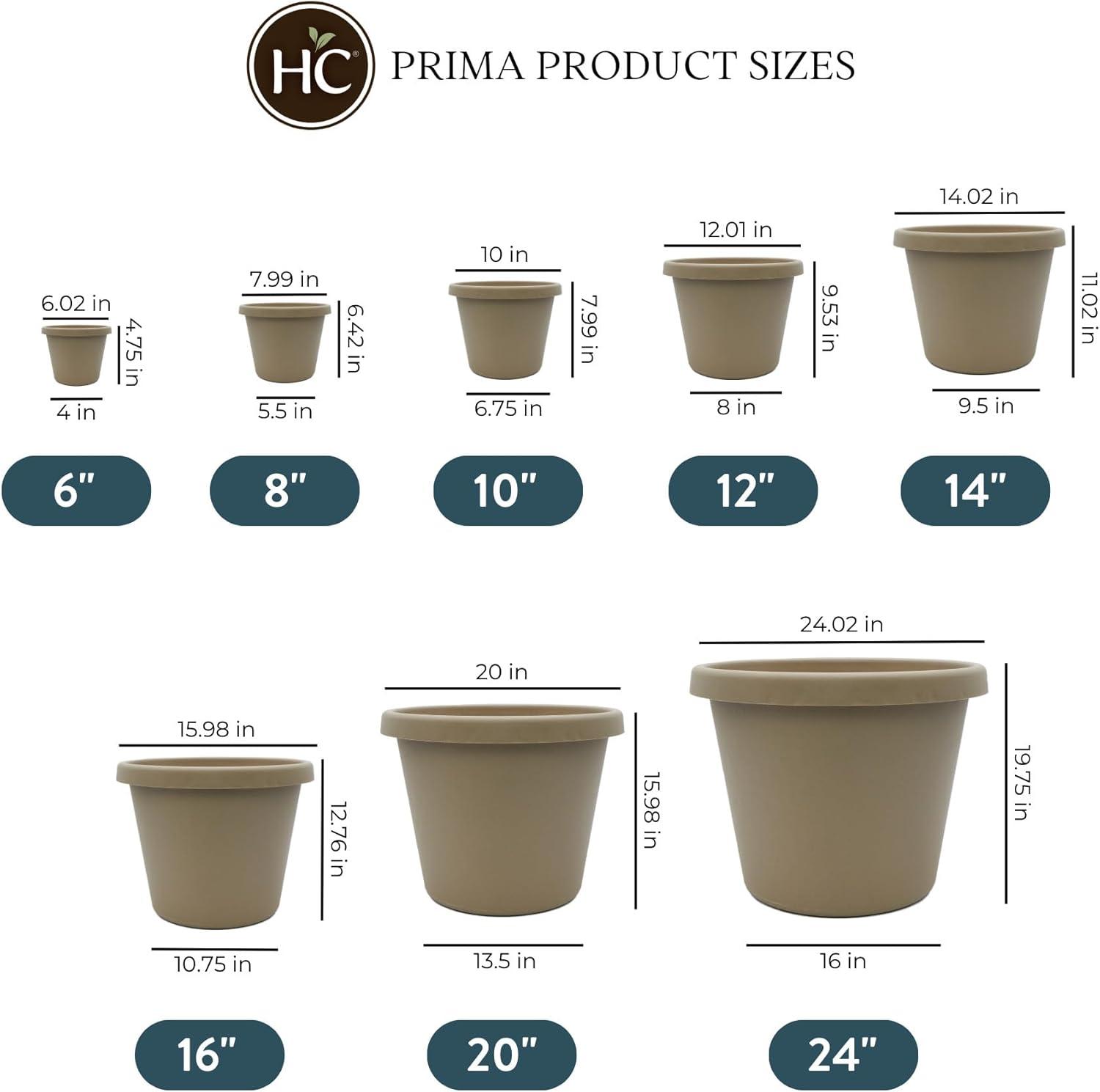 The HC Companies 12 Inch Round Prima Planter - Plastic Plant Pot with Rolled Rim for Indoor Outdoor Plants Flowers Herbs, Sandstone