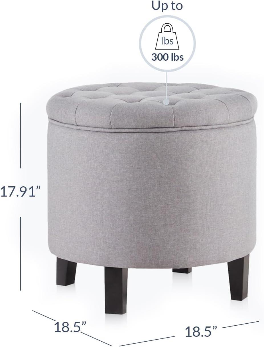 Elegant Gray Tufted Round Cocktail Ottoman with Storage