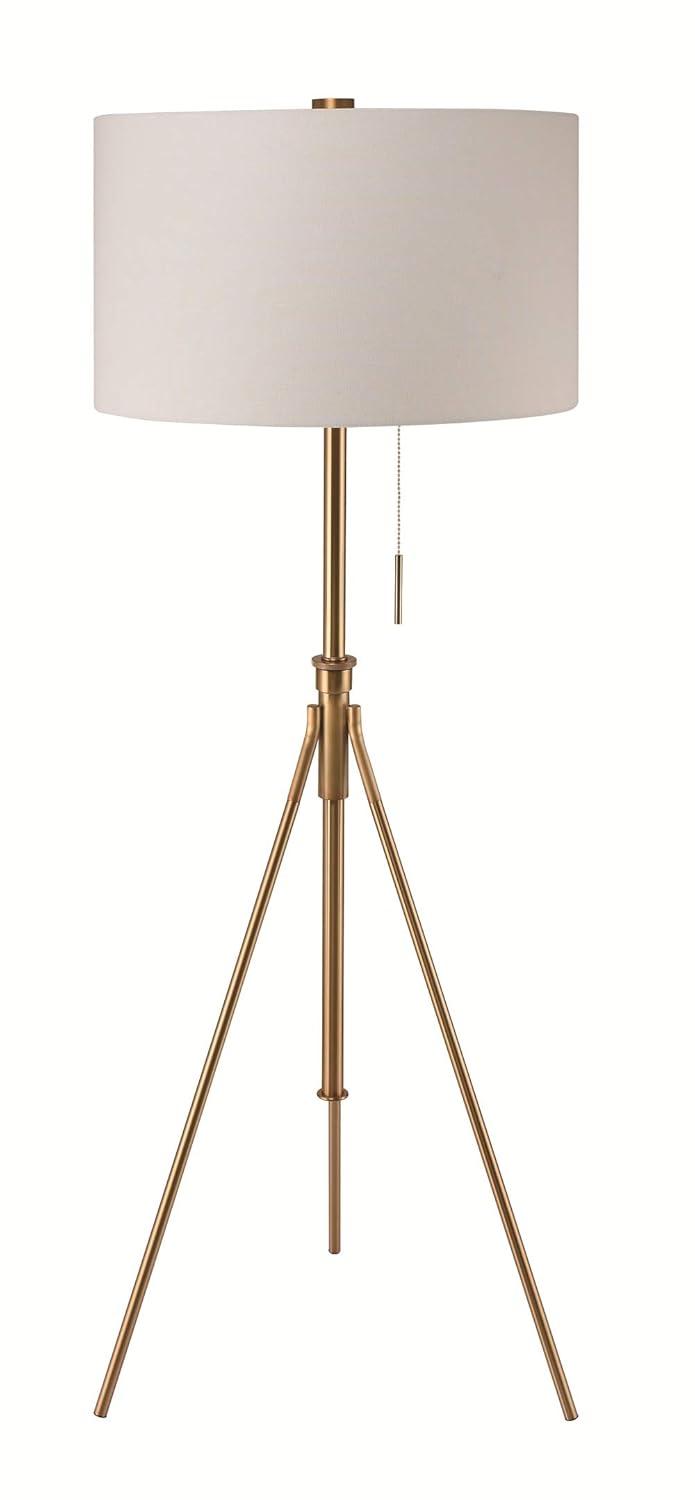 SH Lighting Contemporary Adjustable Matte Gold Tripod Floor Lamp - Features Large Drum Shade and Convenient Foot Switch - 58-72" Tall Great for Living or Bedrooms - Gold