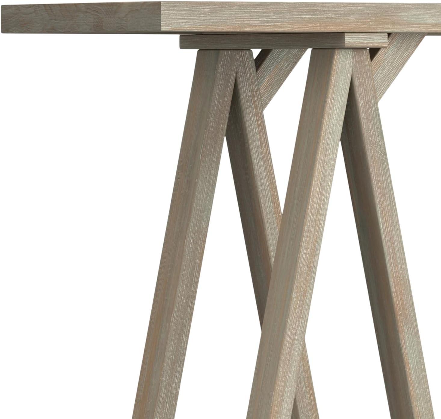 Simpli Home Sawhorse Solid Wood Wide Console Sofa Table In Distressed Grey