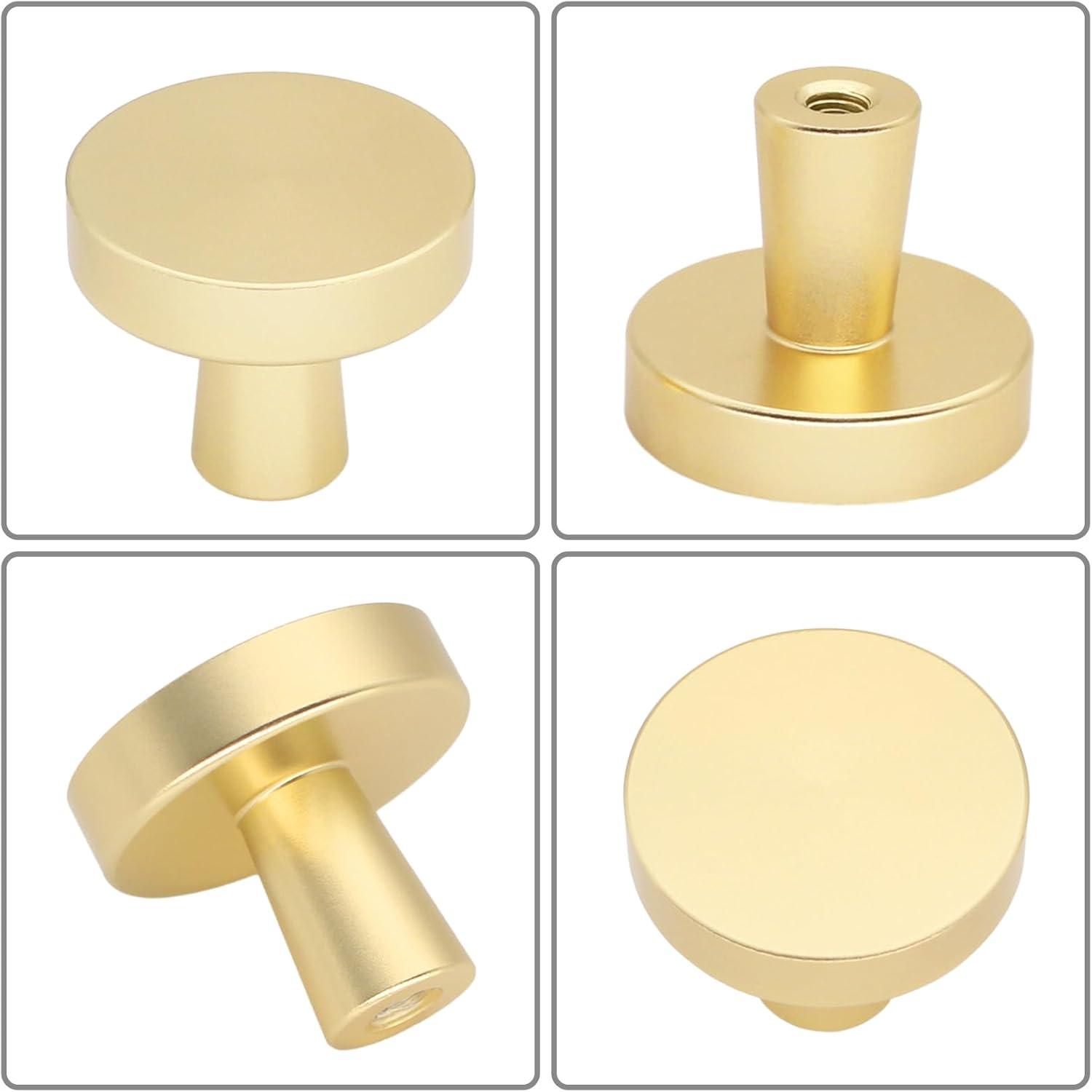 Brushed Brass Round Knurled Cabinet Knob Set