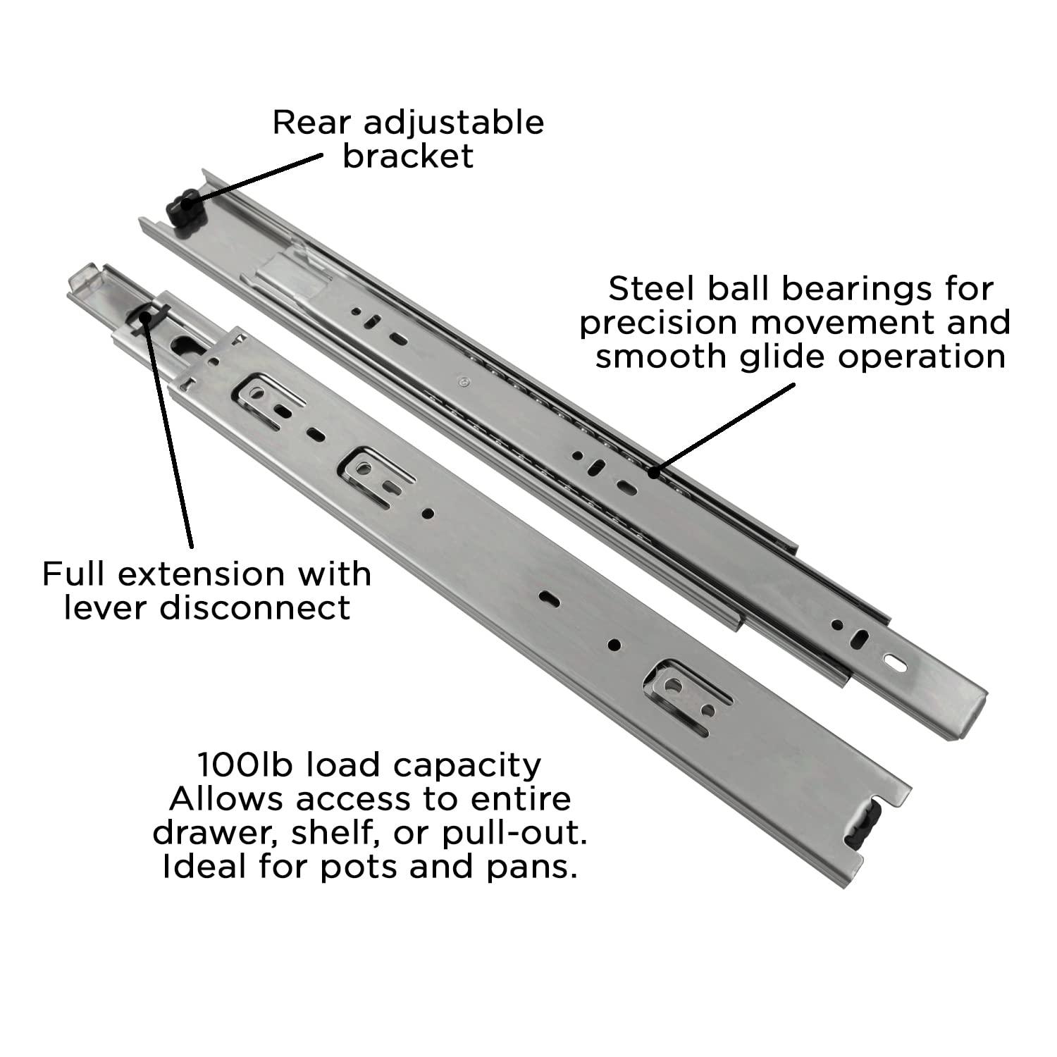 Drawer Slide Side Mount Full Extension Cadmium Finish