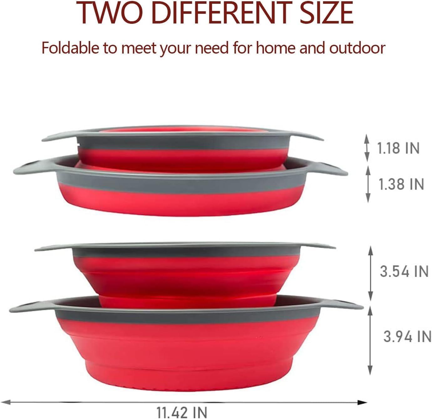 Red and Gray Silicone Collapsible Colander Set of 2