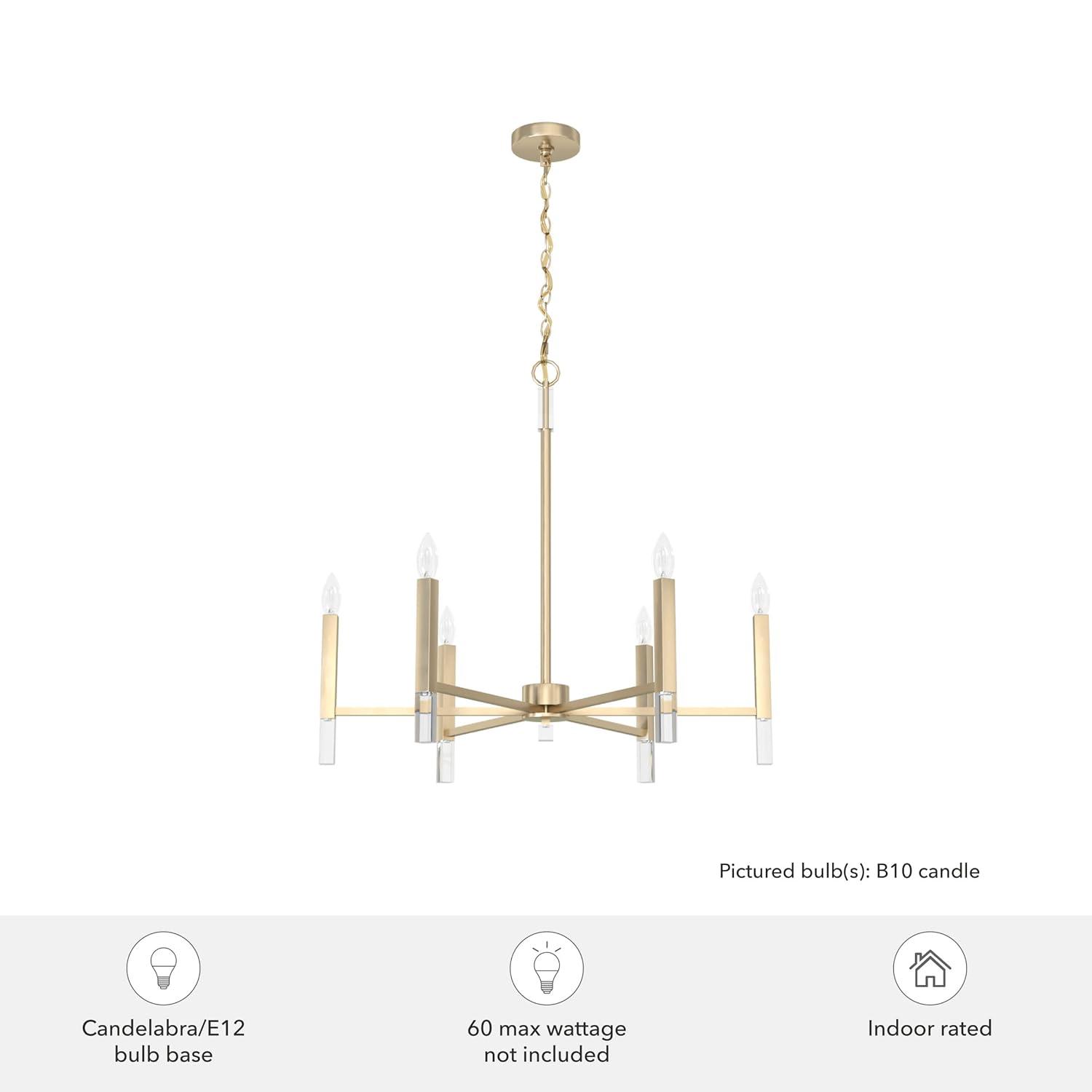 Hunter - Sunjai 6-light Alturas Gold, Large Chandelier, Dimmable, Formal Style, Candle Shaped, for Bedrooms, Kitchens, Dining, Living Rooms - 19519