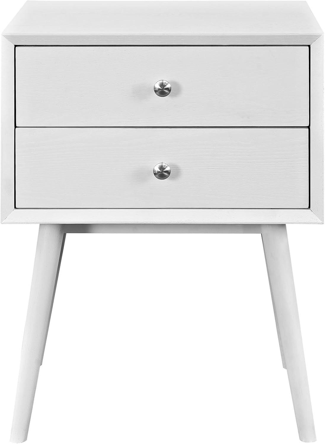 Walnut Mid-Century Modern 2-Drawer Nightstand with Metal Knob Handles