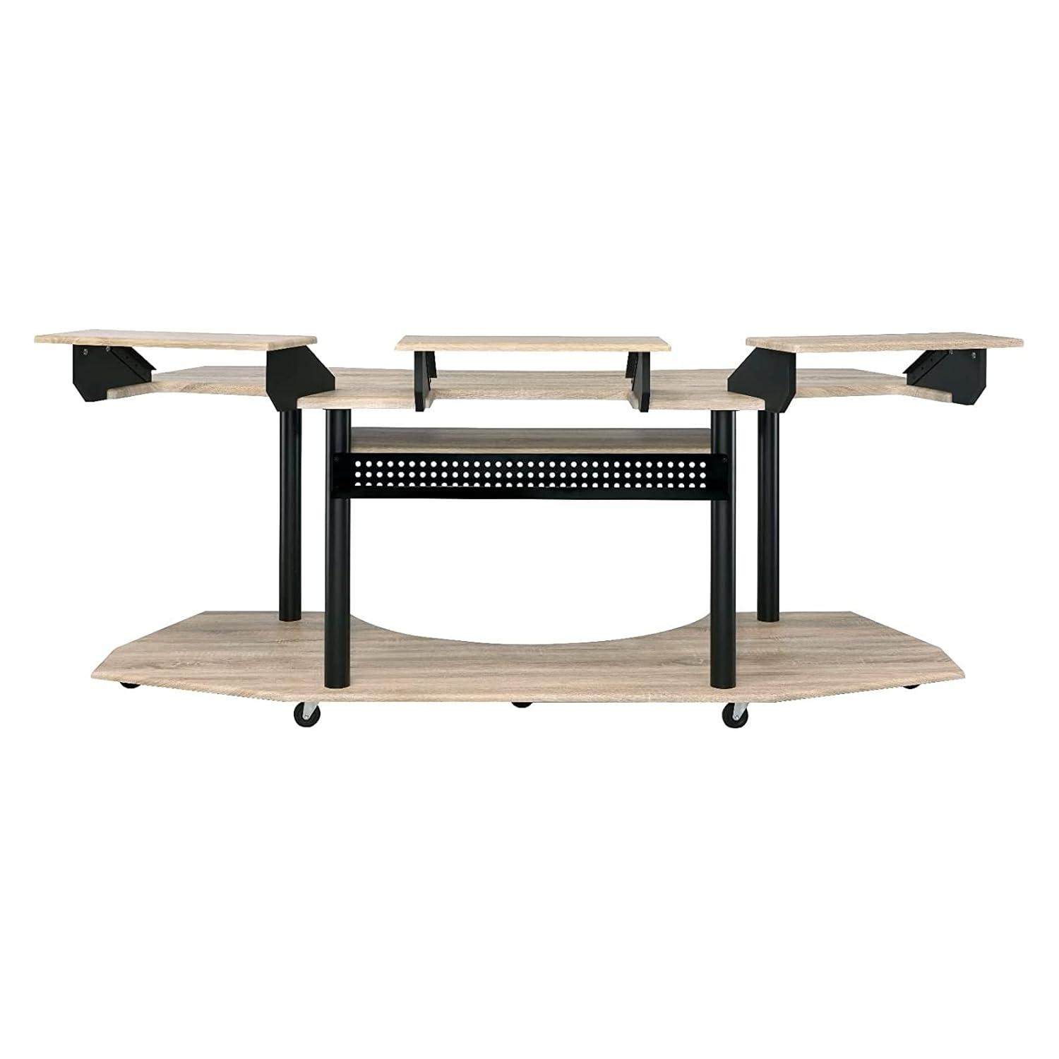 Acme Furniture Eleazar 3 Stands Computer Desk Natural Oak: Metal Frame, Veneer Surface, Hutch Storage