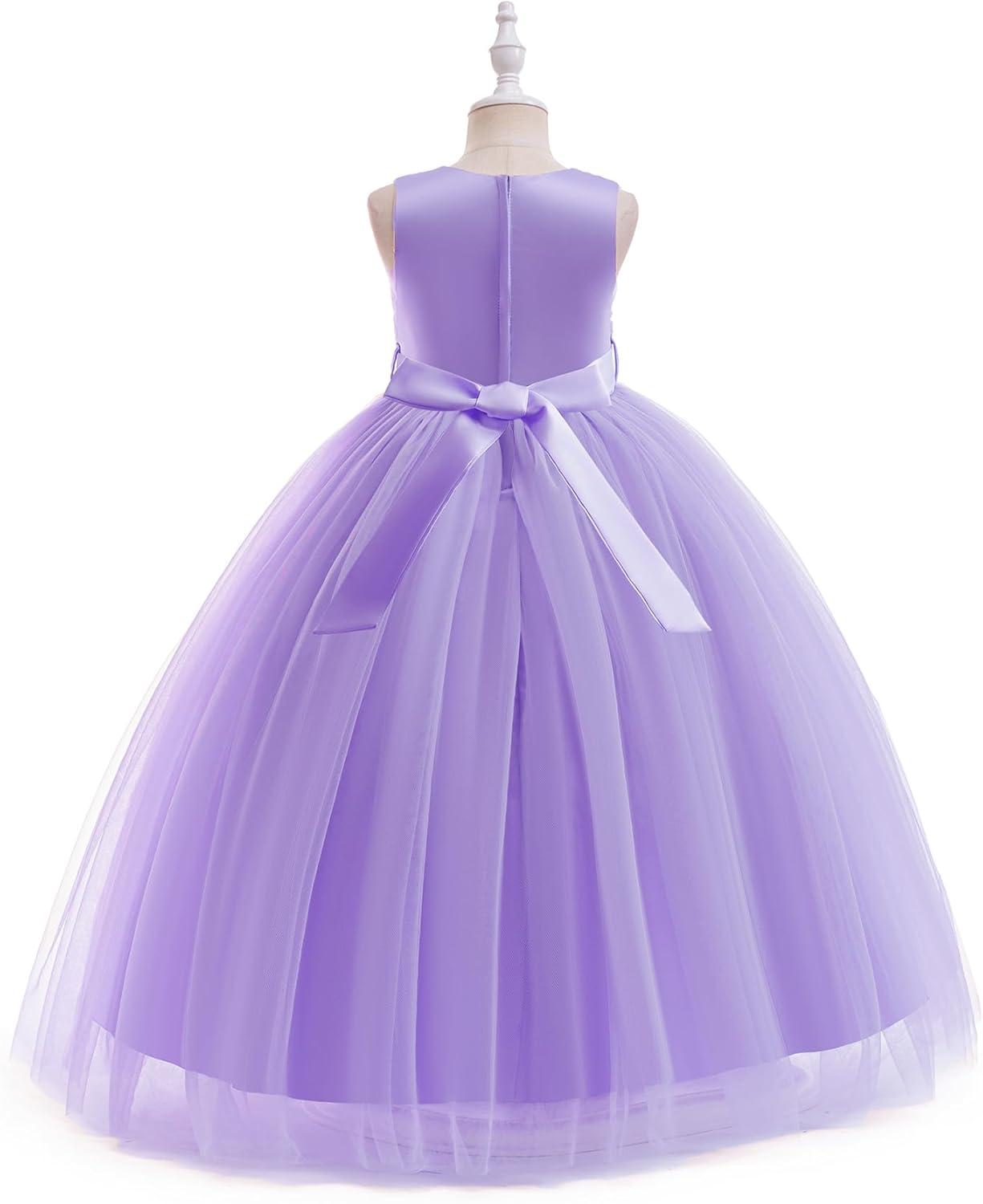 IBTOM CASTLE Vestidos de Desfile Bordados de Encaje Bohemio Floral de Princesa para Fiesta de Niños Boda Vestido Largo de Comunión Hinchado 11-12 Años Púrpura