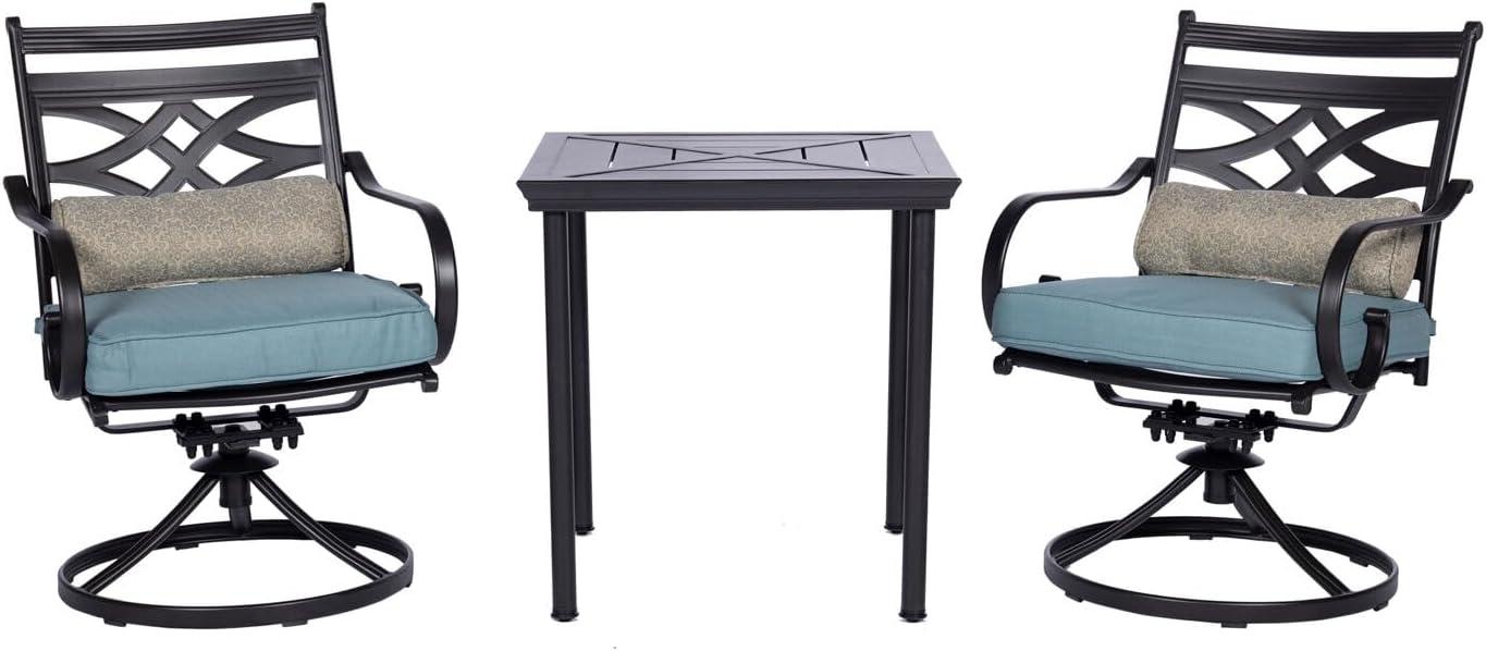 Hanover Montclair 3-Piece All-Weather Outdoor Patio Bistro Dining Set, 2 Swivel Rocker Chairs with Comfortable Seat and Lumbar Cushions, 27" Square Stamped Rectangle Table, MCLRDN3PCSW2-NVY