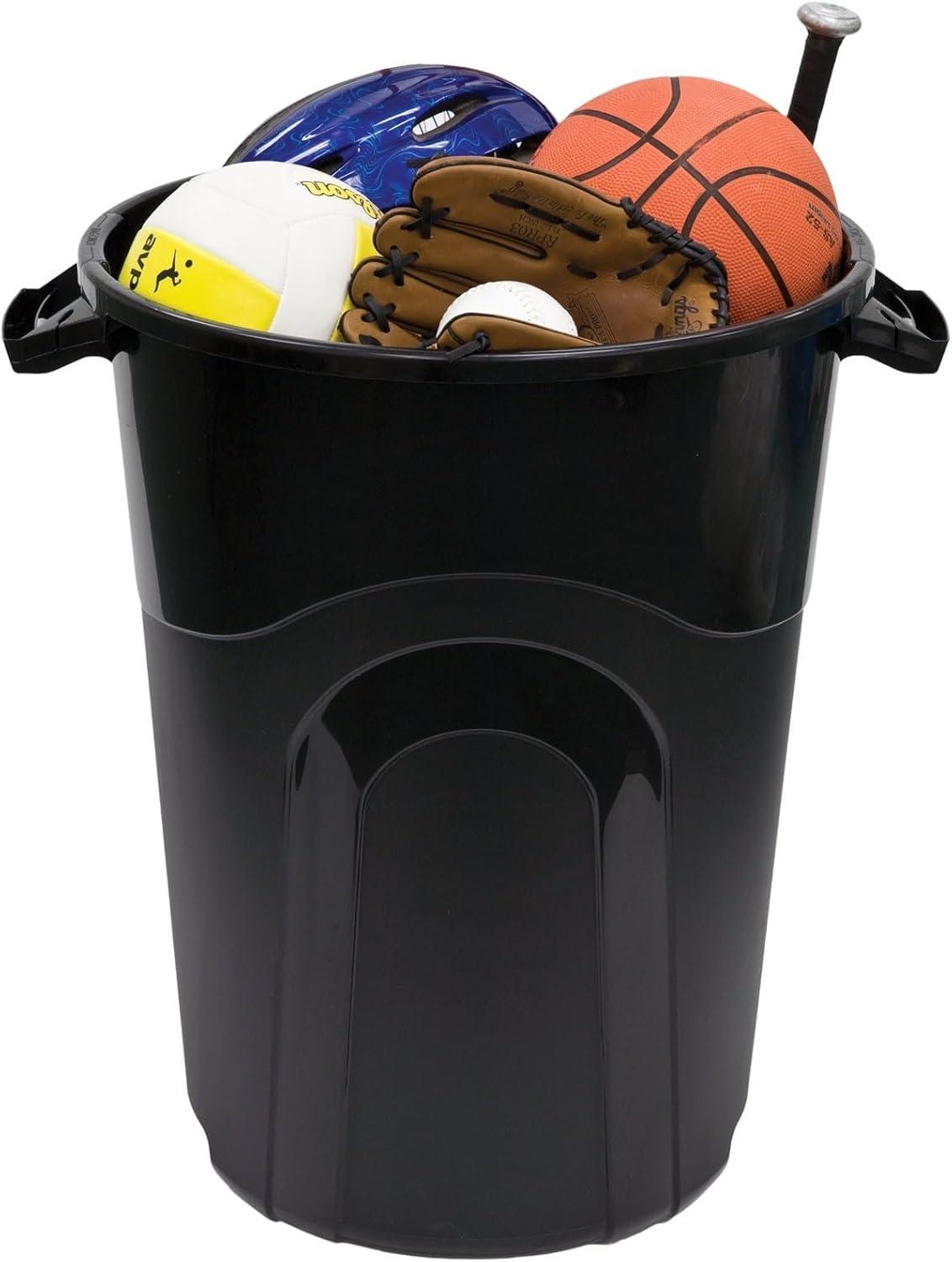 32 Gallon Black Plastic Outdoor Trash Can with Lid