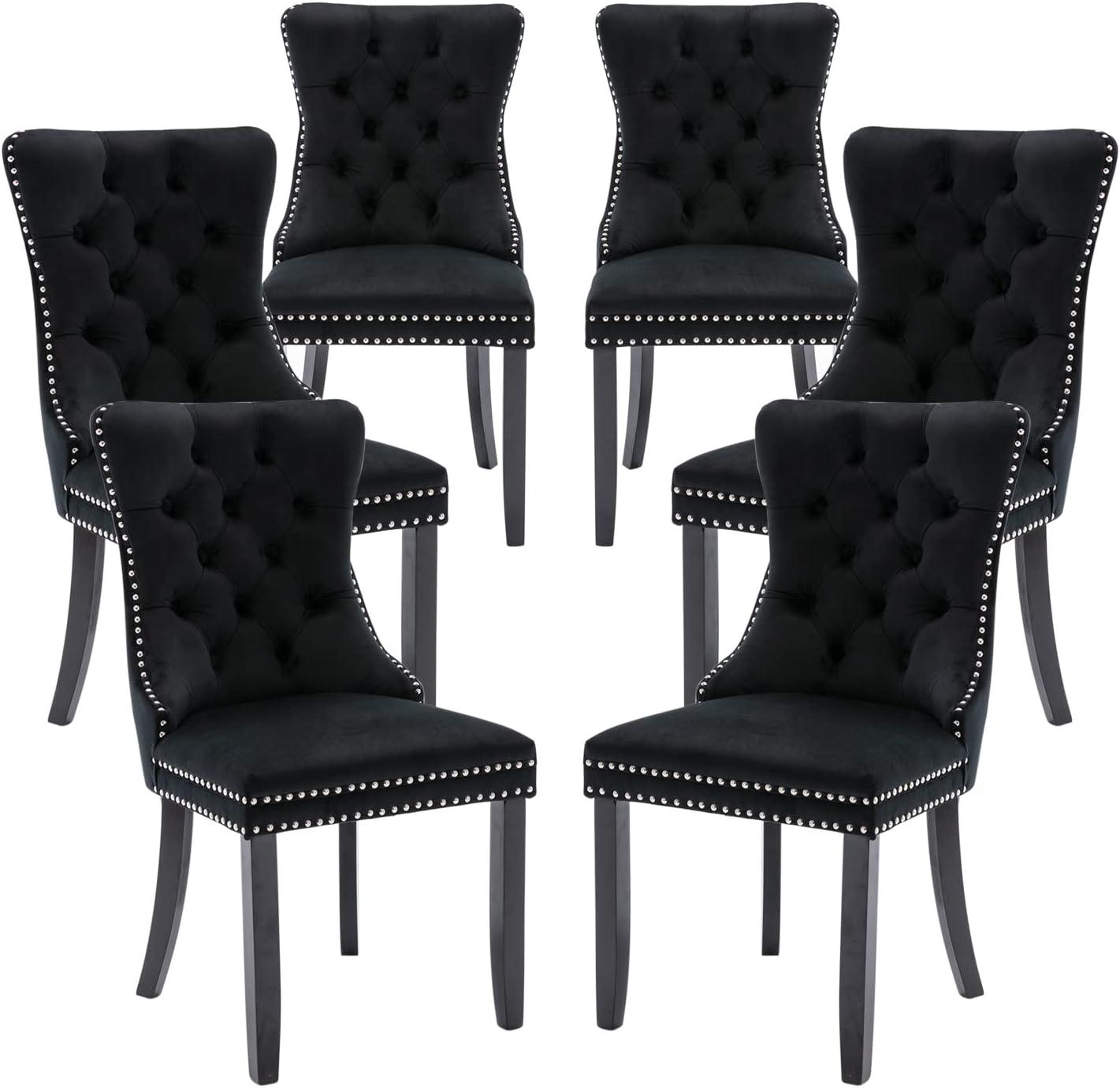 Westice Dining Chairs Set of 6, Tufted Dining Room Chair with Nailhead for Kitchen Restaurant, Black