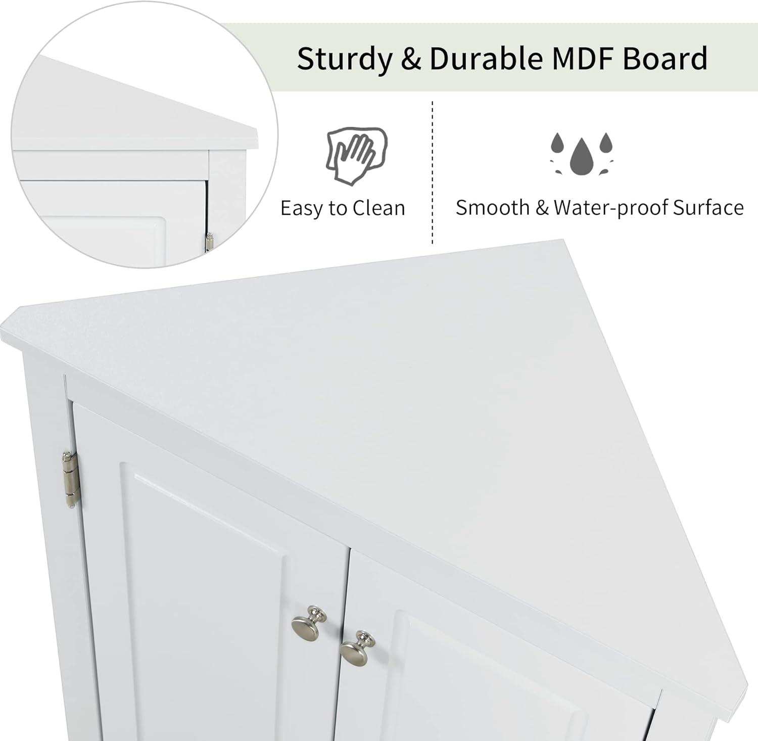 Yardmaster Bathroom Storage Cabinet, Corner Cabinet with 2 Doors and Adjustable Shelves, Freestanding Corner Storage Cabinet for Bathroom, Kitchen, Living Room, White