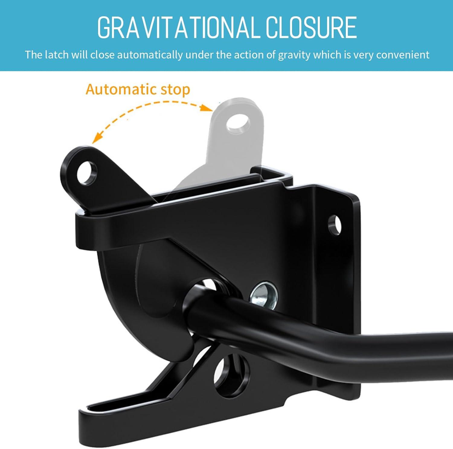 Gate Latch Automatic Gate Gravity Latch Self Locking Fence Gate Latch with Pull Cable for Wooden Fence Gates Door, Black