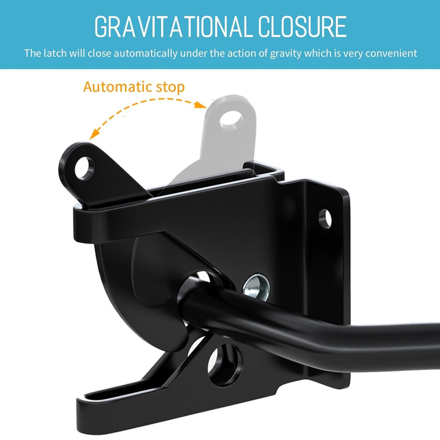 Gate Latch Automatic Gate Gravity Latch Self Locking Fence Gate Latch with Pull Cable for Wooden Fence Gates Door, Black