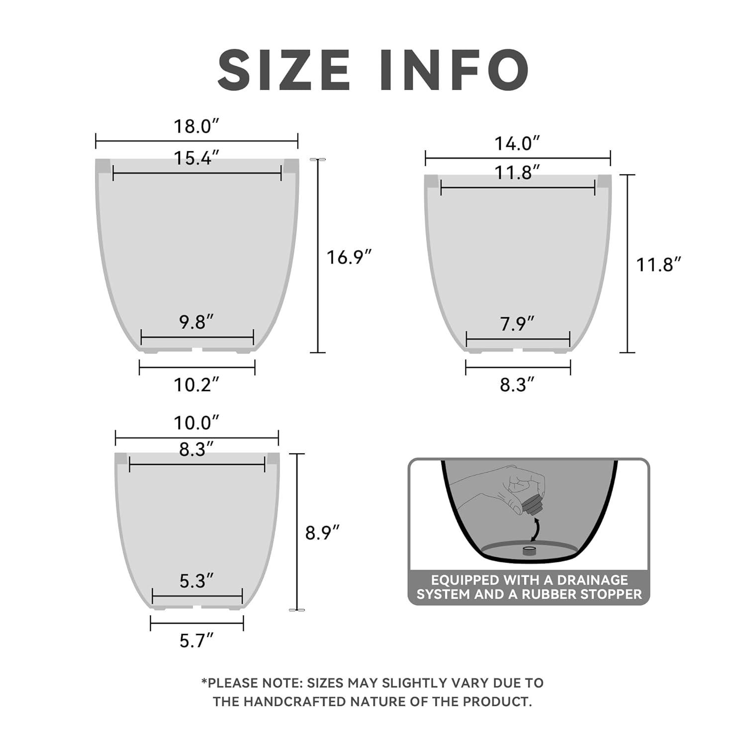 Set of 3 17" Kante Seamless Concrete Planters for Patio & Garden - Rosemead Home & Garden, Inc.