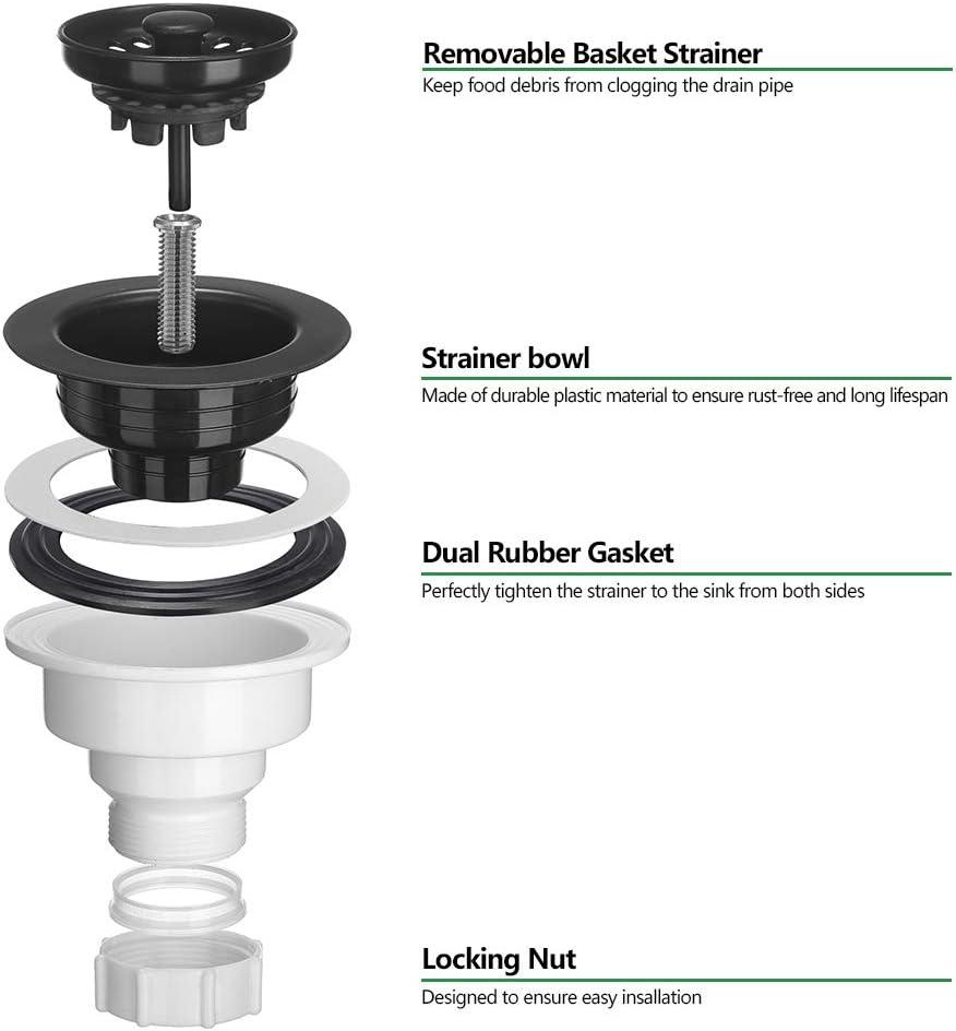 3.5-in Black Sink Strainer Assembly with Stopper for Matching Color of Granite or Fireclay Sinks