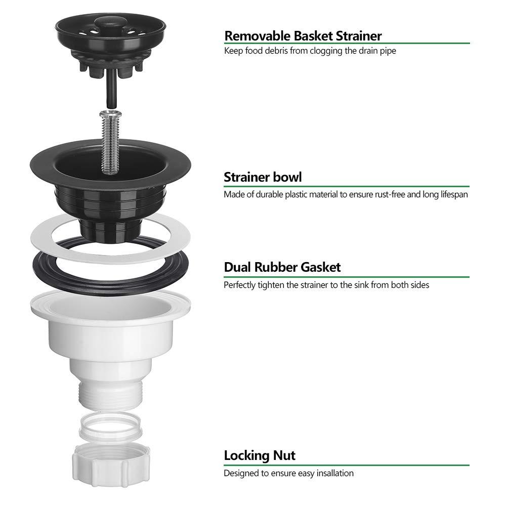 3.5-in Black Sink Strainer Assembly with Stopper for Matching Color of Granite or Fireclay Sinks