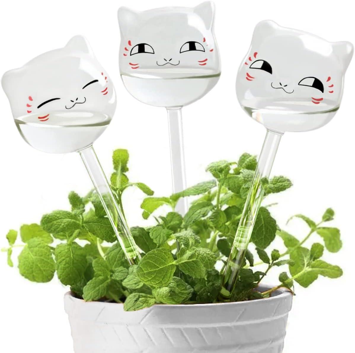 KiKiHeim Plant Watering Globes Self Watering Planter Insert Glass Spikes, Hand Blown Clear Automatic Water Bulbs for Outdoor&Indoor Plants, 6.4oz/190ml Capacity, 3 Cats