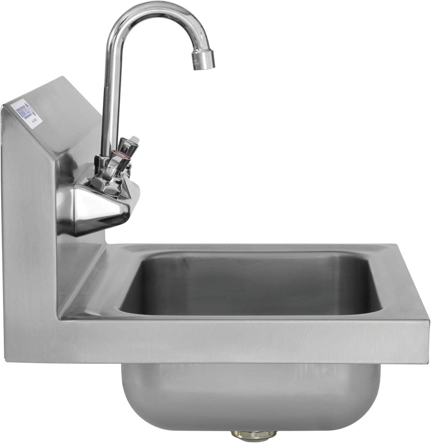 Compact Brushed Stainless Steel Wall-Mount Hand Sink with Gooseneck Faucet