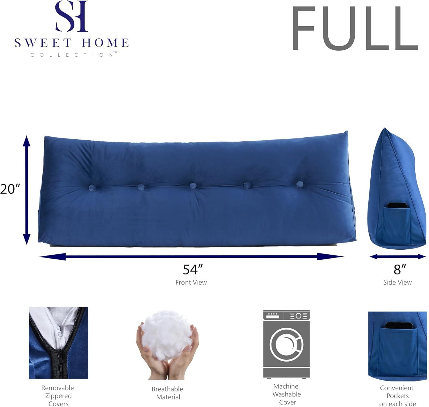 Triangle Headboard Wedge Cushion, Full Size 20" x 54" x 8", Blue