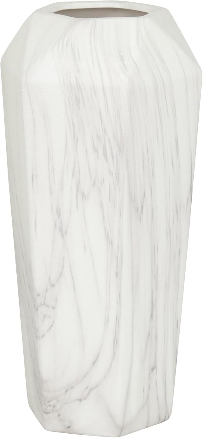 14" White and Gray Faux Marble Ceramic Decorative Vase