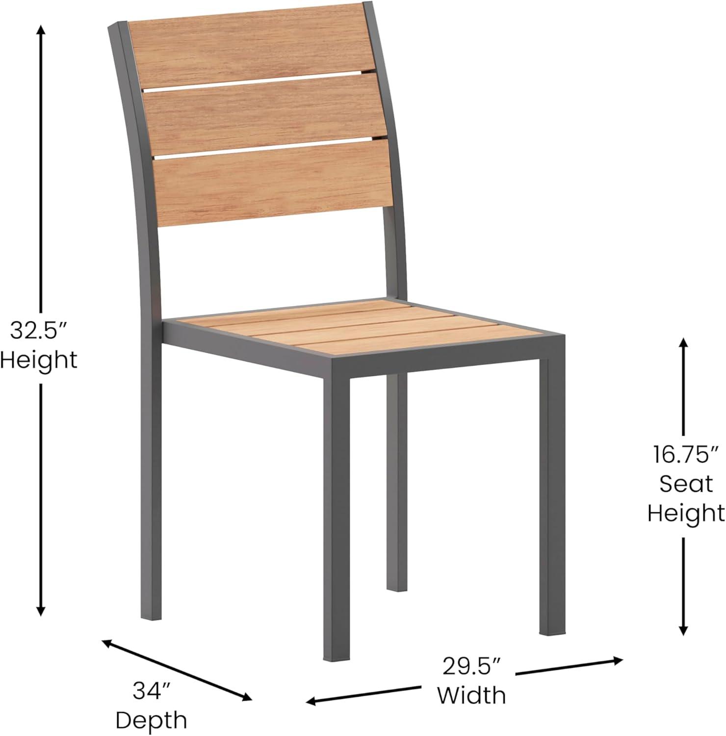 Emma and Oliver Outdoor Stacking Side Chair with Faux Teak Poly Slat Seat, Back and Arms and Metal Frame