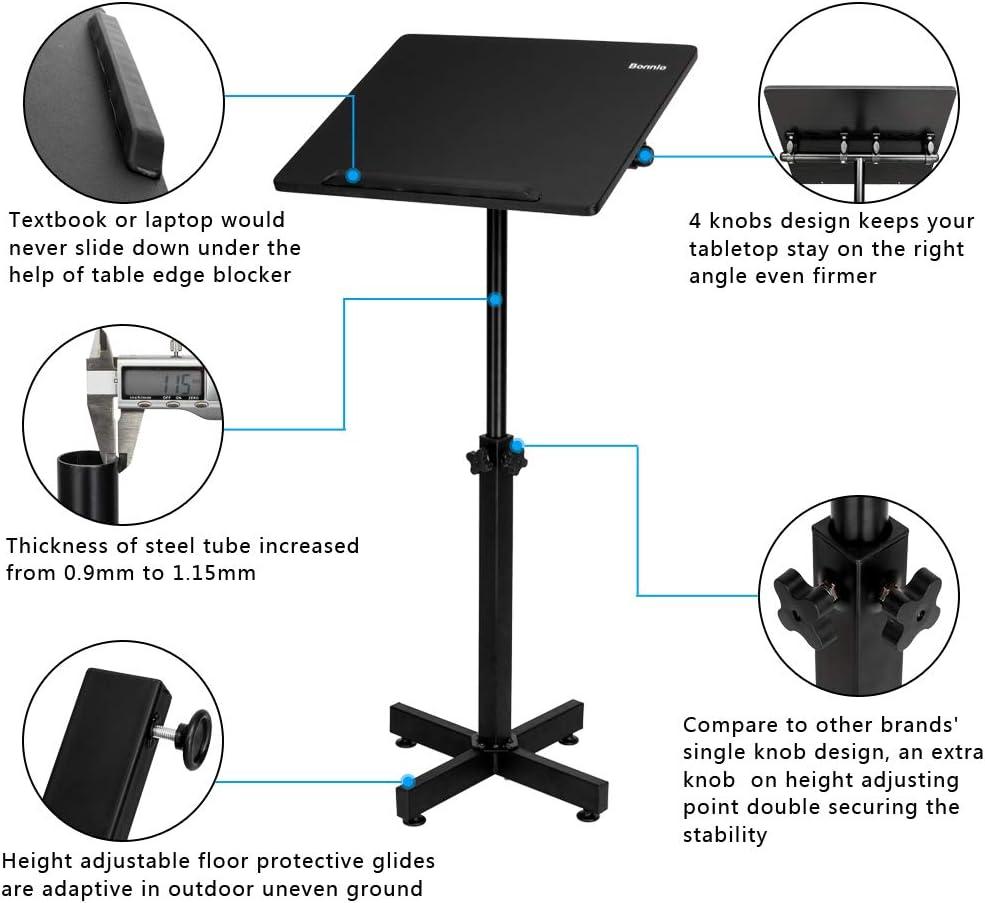 Black Adjustable Height Mobile Lectern Stand with Edge Stopper