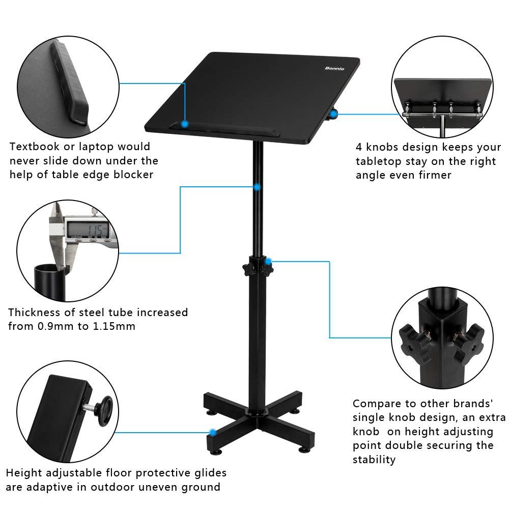 Bonnlo Classic Lectern Podium Stand, Height Adjustable Mobile Podium, Multi-Purpose Tabletop for Speech, Lecture, Church, Reading or Laptop Desk with Edge Stopper, Black