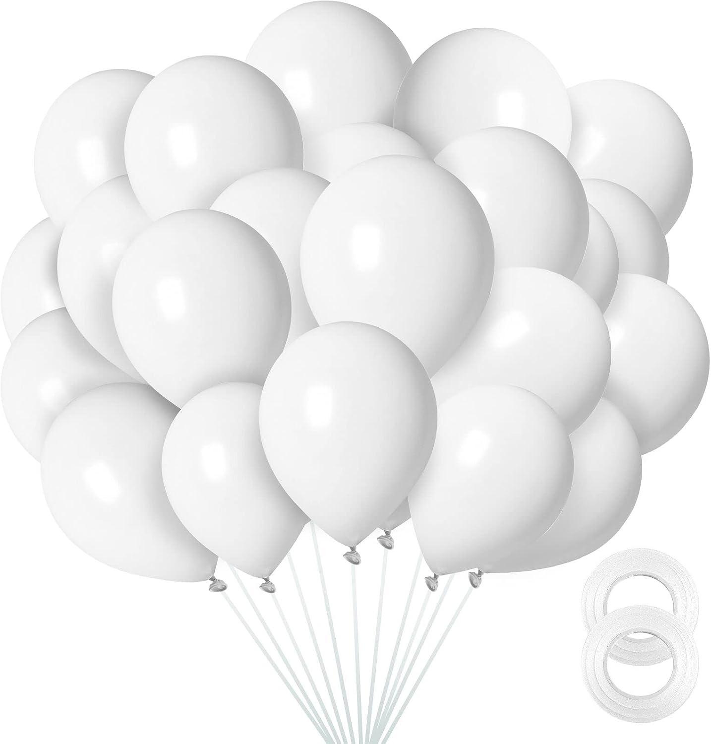 Matte White Balloons - 12 Inch Latex Balloons - 100 Pack